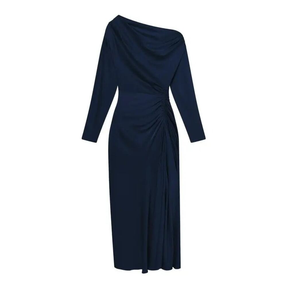 NWT A.L.C. Piper Dark Saphire One-Shoulder Neckline Satin Maxi Dress Size 00 - Picture 5 of 5